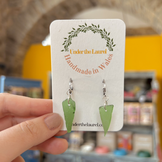 Green Sea Glass Huggie Hoop Earrings