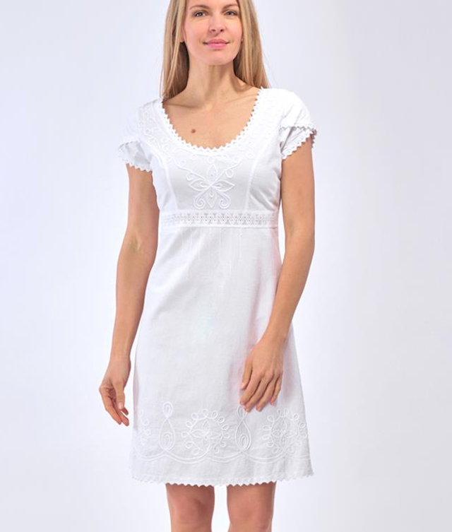 La Cotonnière -Robe Pasty courte en coton blanc, finitions en Dentelle