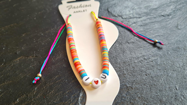 Bracelet de cheville réglable en perles heishi "I❤️U"