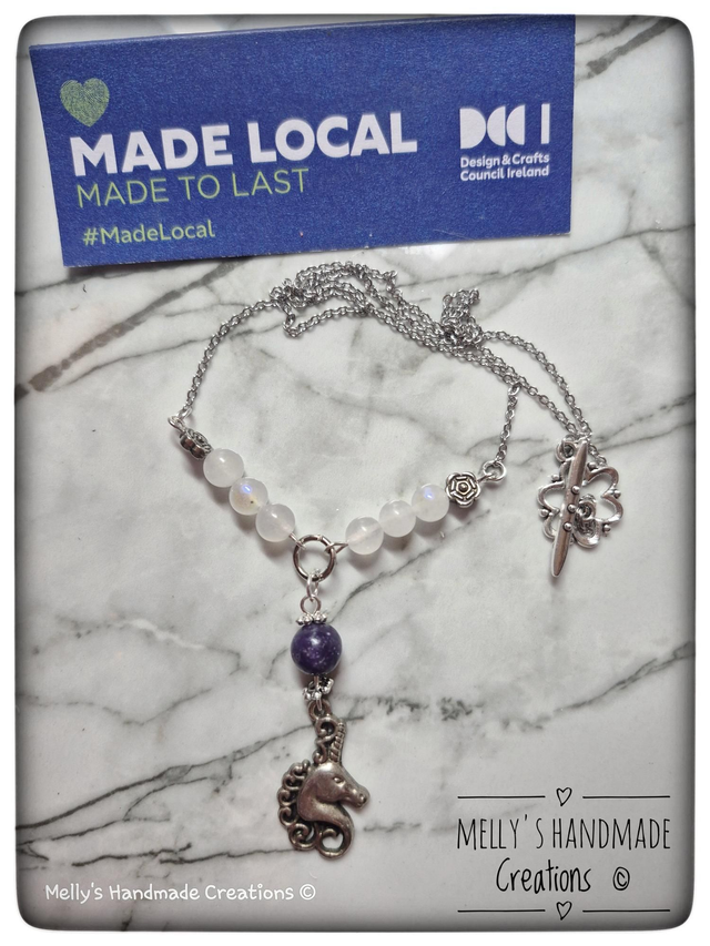 Rainbow Moonstone and Unicorn Pendant 