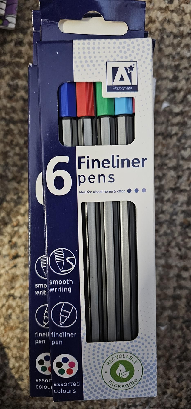 Fineliner pens Pack of 6