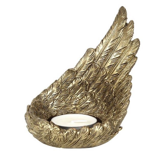 Raised Angel Wing Gold Tealight Holder