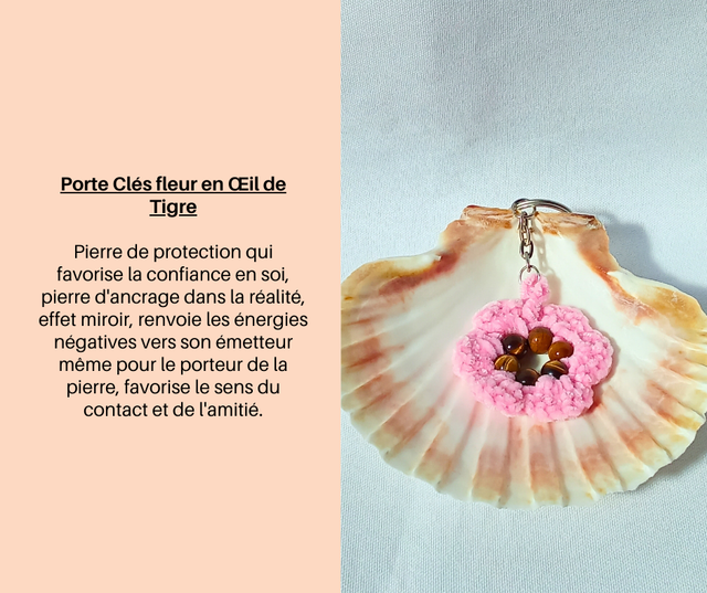 40- Porte Clés fleur en Œil de Tigre