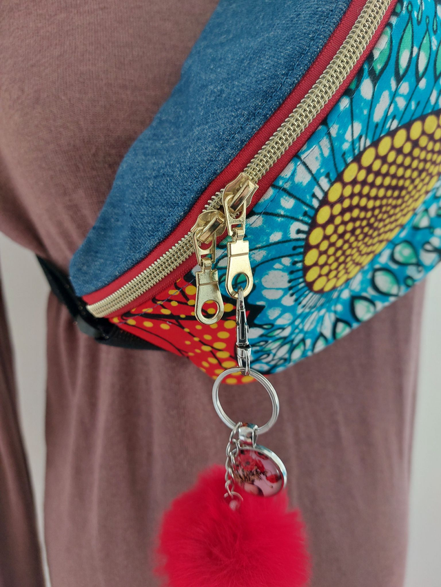 Sac banane en Jeans et Wax