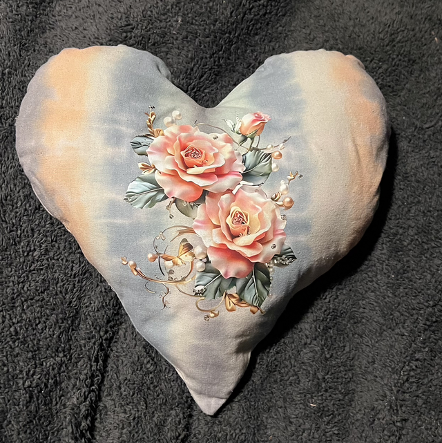 Hand tie dye cushion with pink roses