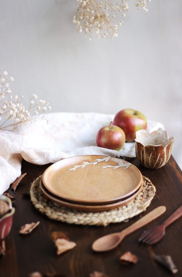 Petite assiette 16cm &quot;brindilles ocre&quot;