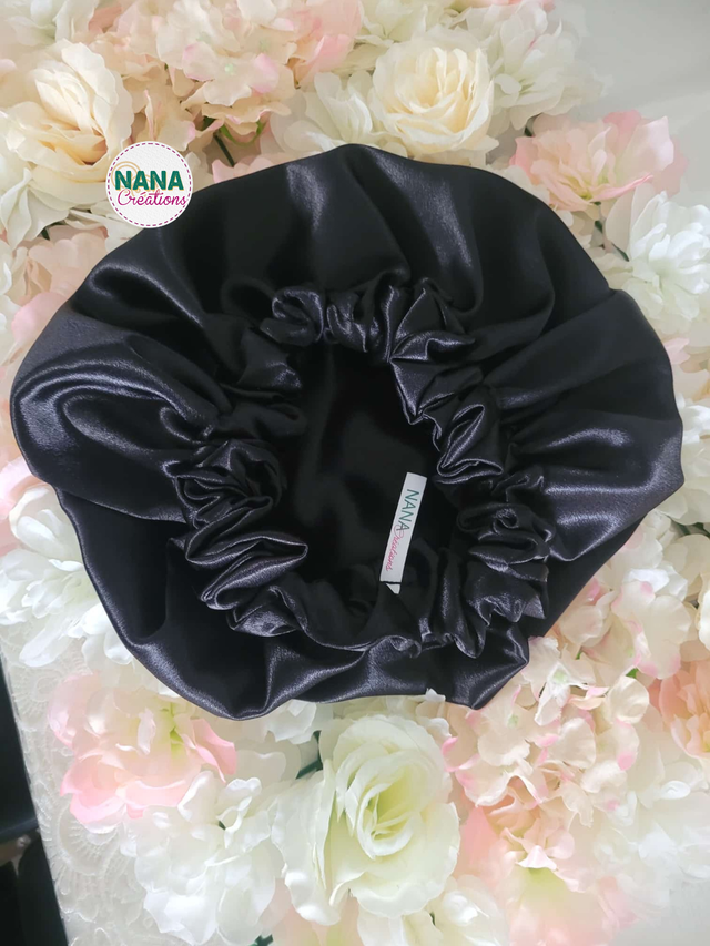 Bonnet en satin américain réversible noir | Protection cheveux nuit | Anti-frisottis | Tailles S, M, L | Double épaisseur fait main