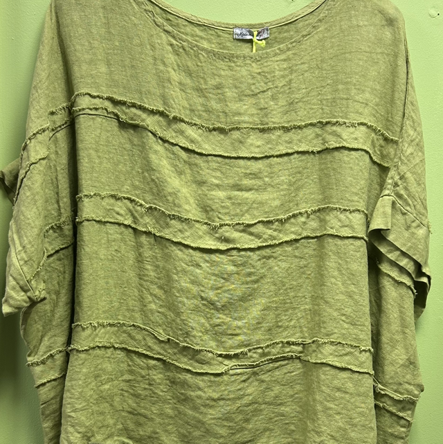 LMF - Lime Green Denim Look Linen Top - Free Size - 1805