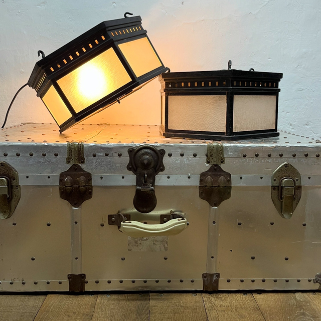 A Pair Of 1920’s/ 30’s Hexagonal Railway Station Waiting Room Ceiling Lamps