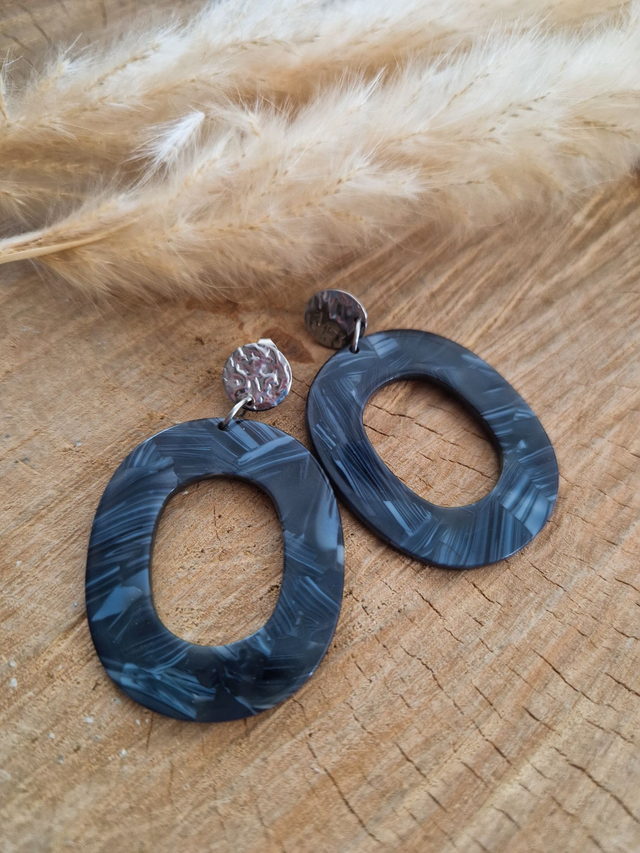 Boucles d'oreilles "Ovales" - Modèle bleu jean et argenté