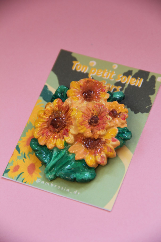 Broche et Magnet  Bouquet "Tournesol du Gers"