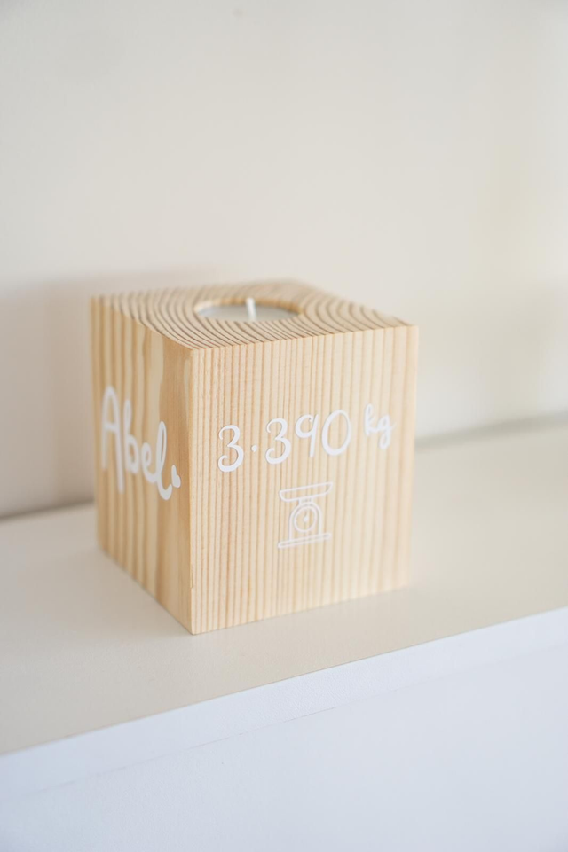 Bougeoir cube naissance personnalisé