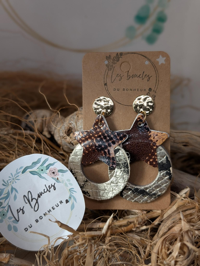 Boucles d&#039;oreilles star marron doré mo608