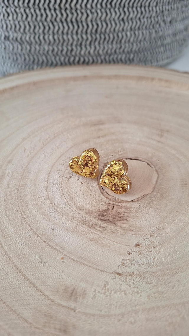 Puces cœurs asymétriques paillettes dorées 