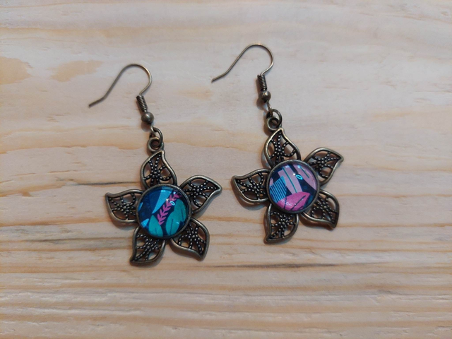 Boucles d'oreille cabochon pendante étoile Feuillage tricolore