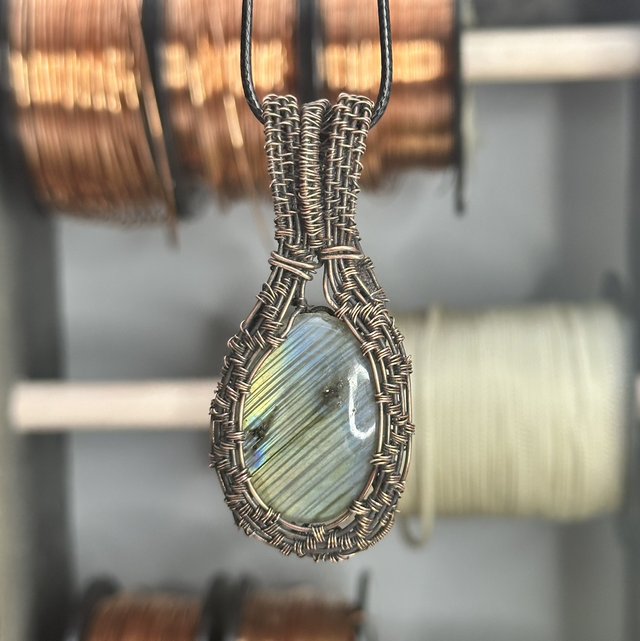 Labradorite pure copper wrapped pendant 