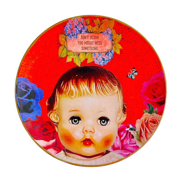 Neon Orange Upcycled Wall Plate - "Don't Blink You Might Miss Something" - House of Frisson