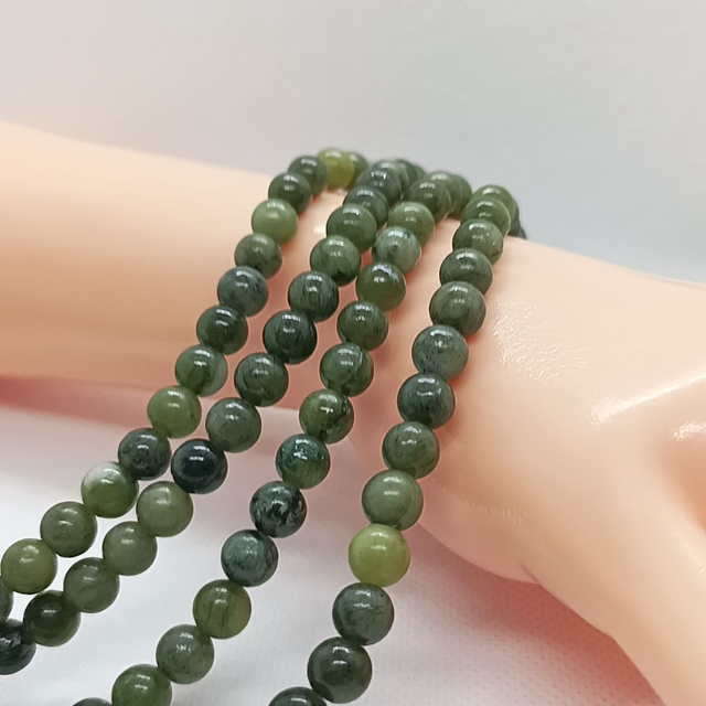 Jade Vert Perles Rondes Polies - Fil Complet