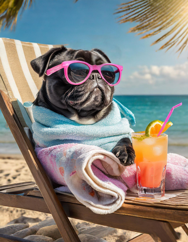 Pug at the Beach Framed Canvas