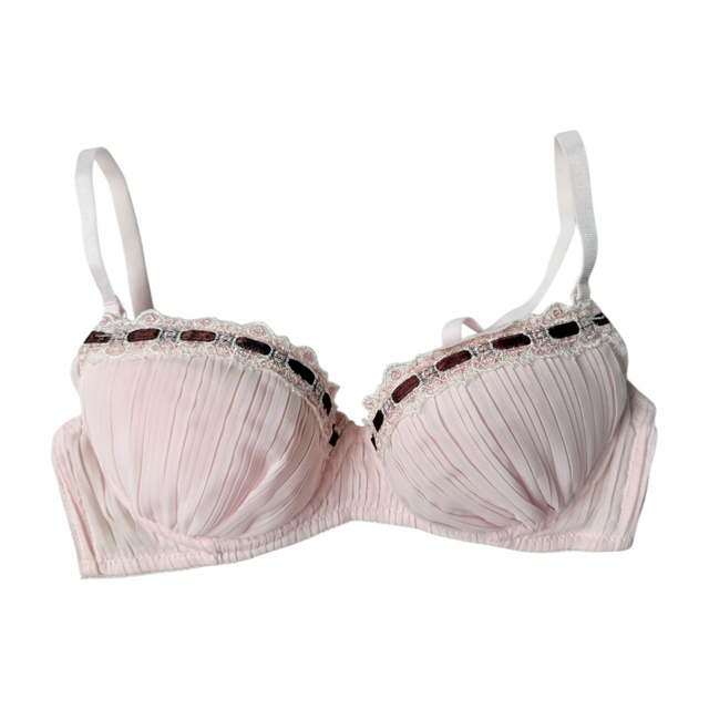 Pink and brown ribbon pleatedJapanese Bra UK 32C