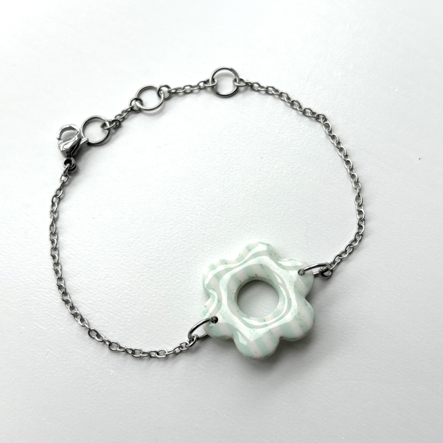 Bracelet mini Barbara rayé blanc et menthe 