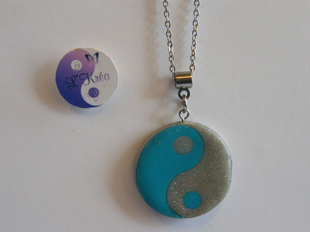Yin Yang Turquoise/Gris pailleté
