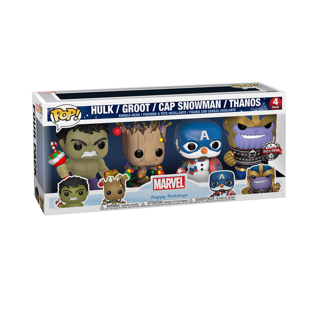 Funko Pop! 4-Pack: Marvel: Happy Holidays - Hulk / Groot / Cap Snowman / Thanos (Special Edition)