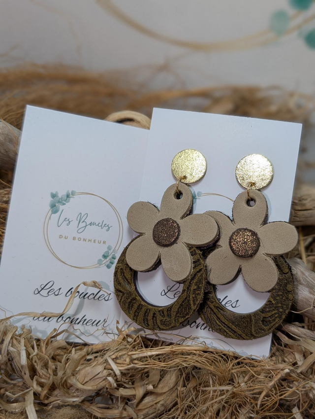 Boucles d&#039;oreilles Baby Marguerite beige kaki e024