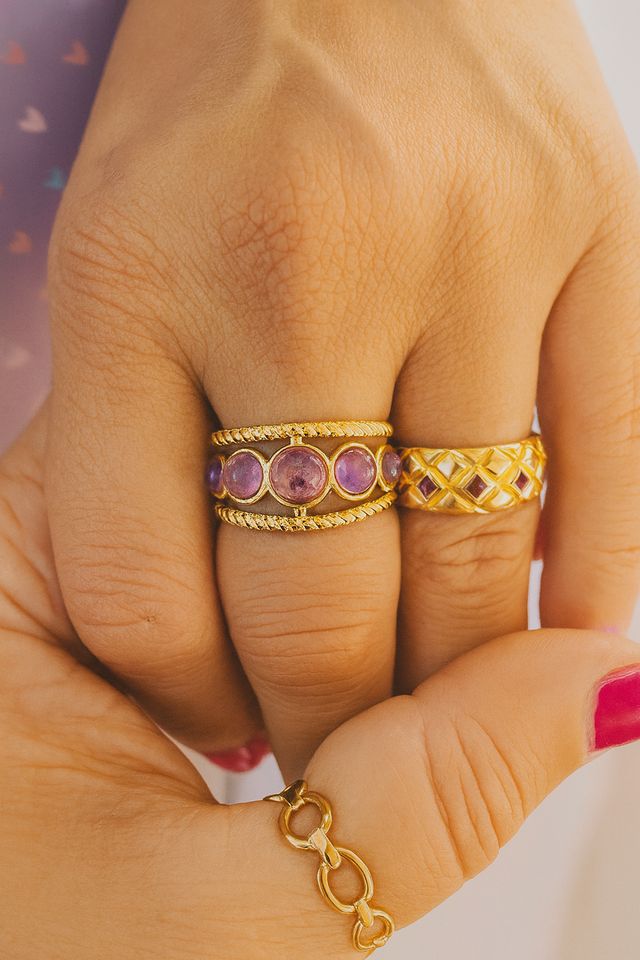 Bague réglable effet tressé Améthyste 