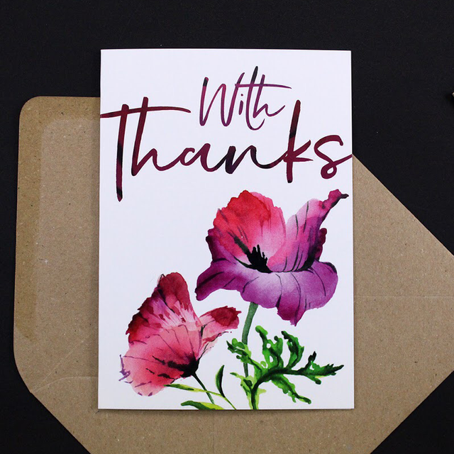 With Thanks / Thank You Watercolour Poppy Card