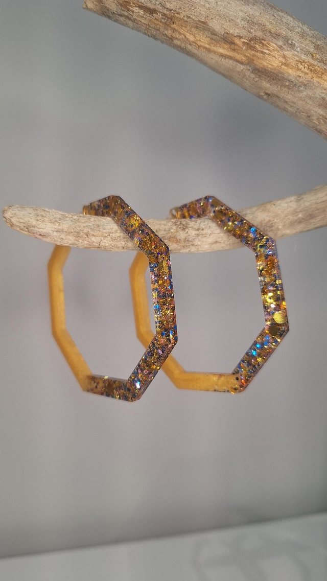 Créoles or et paillette bleu rose or