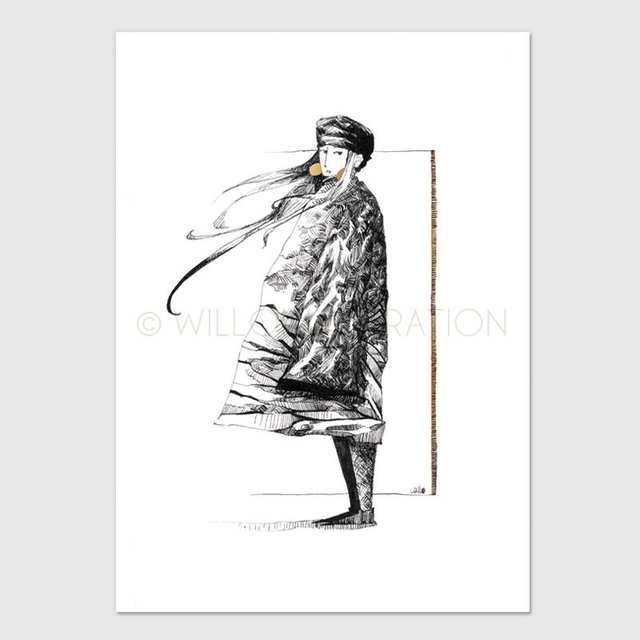 Jeune fille au vent (doré à la main)