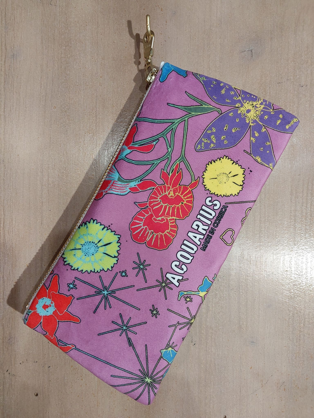 Orchidée Rose. Pochette et trousse en velours.