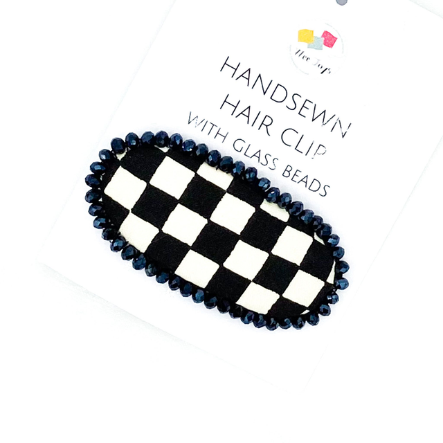 Hand-Sewn Statement Hair Clip - Black and White Checkerboard