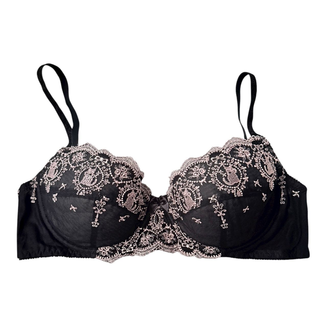 Black + pink cat Japanese Bra + Underwear Set UK 36A 