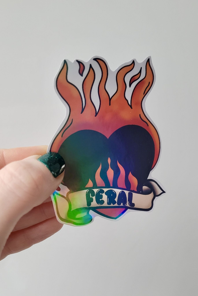 FERAL Sacred Heart Holographic Sticker – Tattoo-Inspired Glossy Vinyl