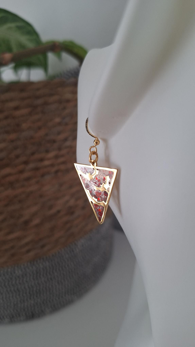 Boucles d&#039;oreilles chauves-souris Halloween dorées paillettes rouges