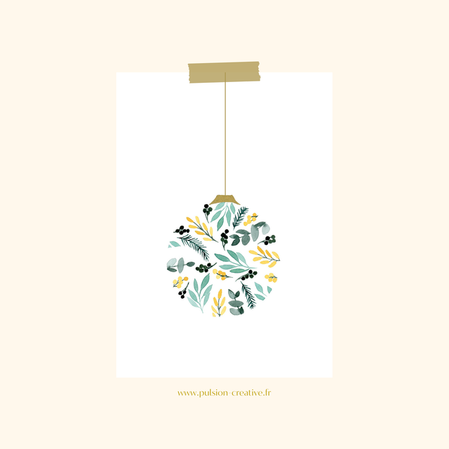 Carte de voeux aquarelle - Boule de Noël