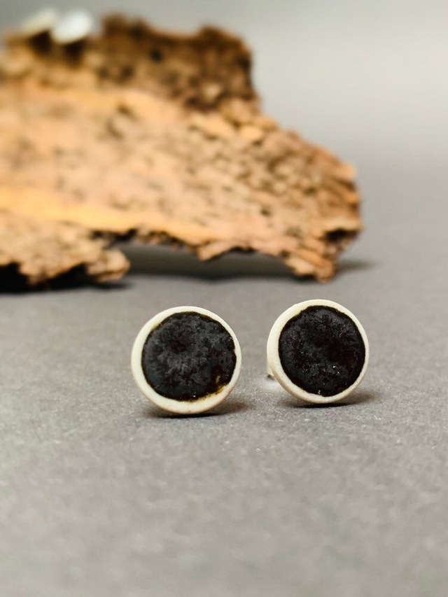 Black Minimalist Porcelain Earrings | Ceramic Ear Studs, Black & White, handcrafted, 925 sterling silver/silverplated Ear studs
