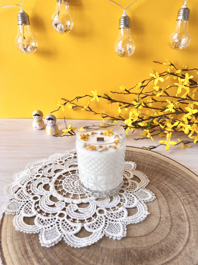 🌼 Bougie Citronnelle - grand verre &quot;facettes&quot; 