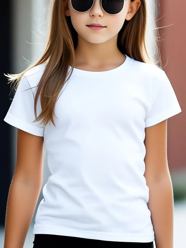 Girls' White Casual Short Sleeve T-Shirt