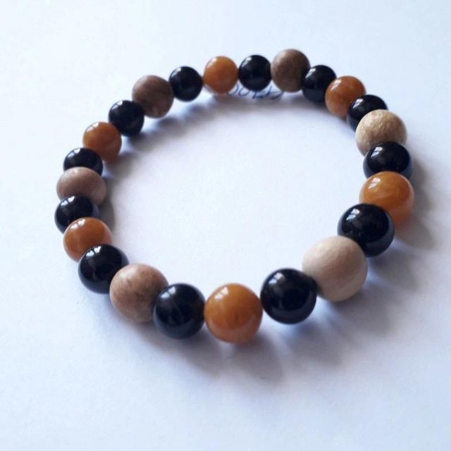 Orange Aventurin, Black Tourmaline, Obsidian and Palo Santo Aromatherapy Bracelet 