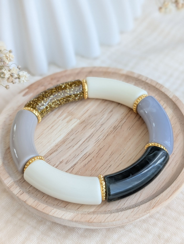 Bracelet jonc Marie créme gris glitter