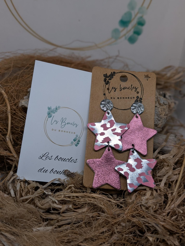 Boucles d&#039;oreilles Étoile rose argenté ds002