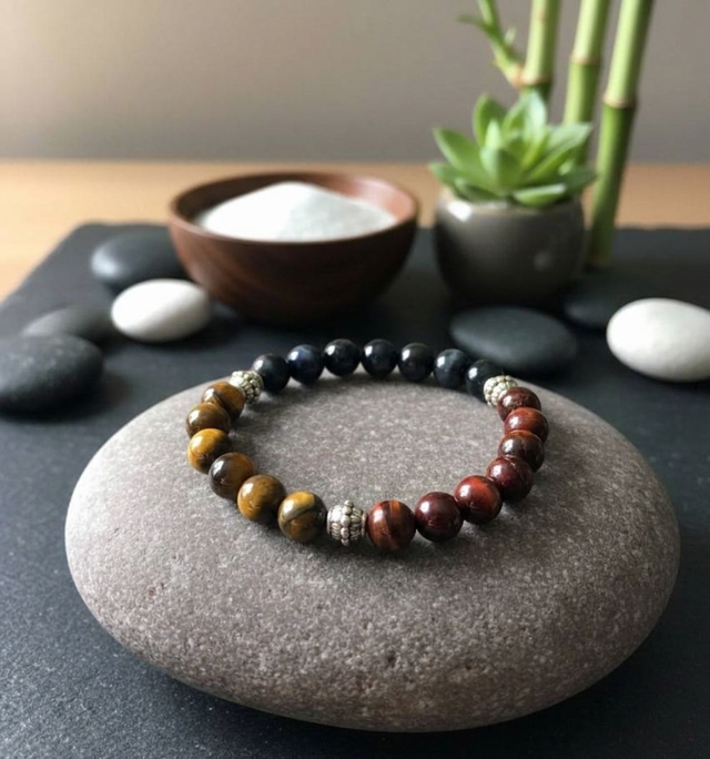 Bracelet "Triple Protection" - Oeil de Tigre, Faucon &amp; Taureau (8mm)