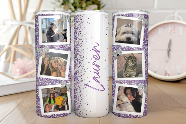 Purple Persoanlised Photo Glitter effect Tumbler 