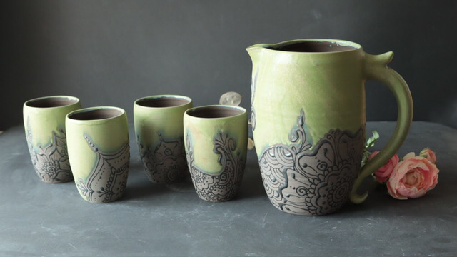 Beverages Serving Set, Mandala &amp; Woodland Combi, 1 Pitcher &amp; 4 Tumblers