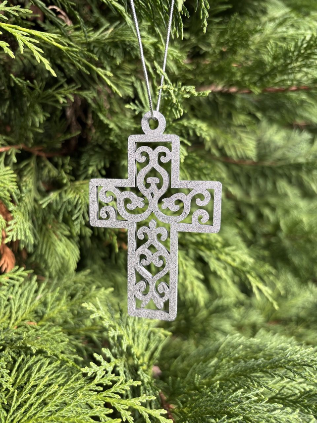 Boule de Noel Croix Argent