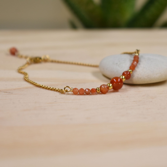 Bracelet fin gourmette et jonc en cornaline
