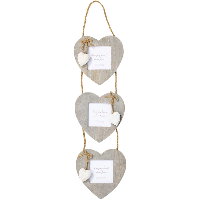 Triple Hanging Wooden Heart Picture Frames